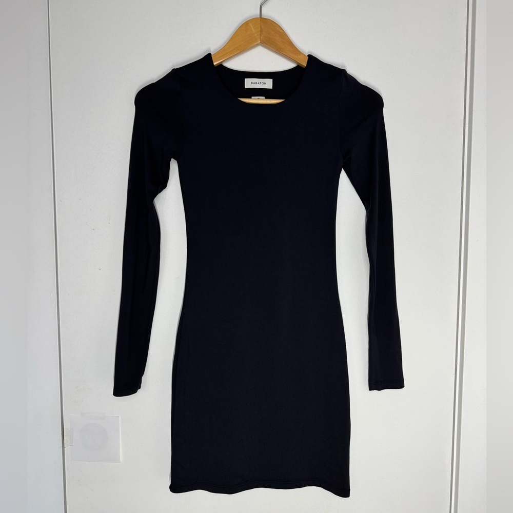 Aritzia Babaton Original Long Sleeve, Contour Crew, Black Mini Dress, XS - Picture 2 of 8